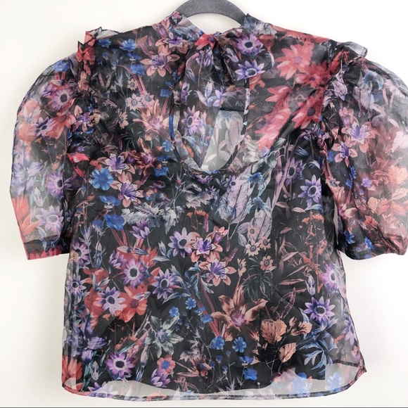 ANTHROPOLOGIE | MAEVE Floral Organza Puff Sleeve Blouse Women’s Size Medium - Picture 11 of 13